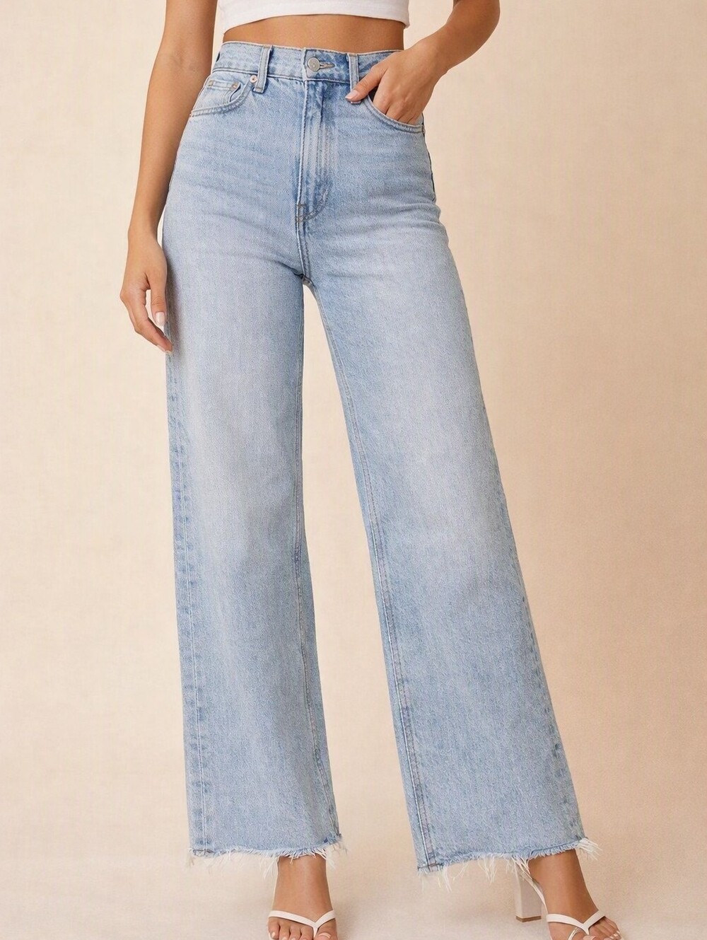 Old Navy Light Blue Highest High-Rise Flare Fray Hem Jeans